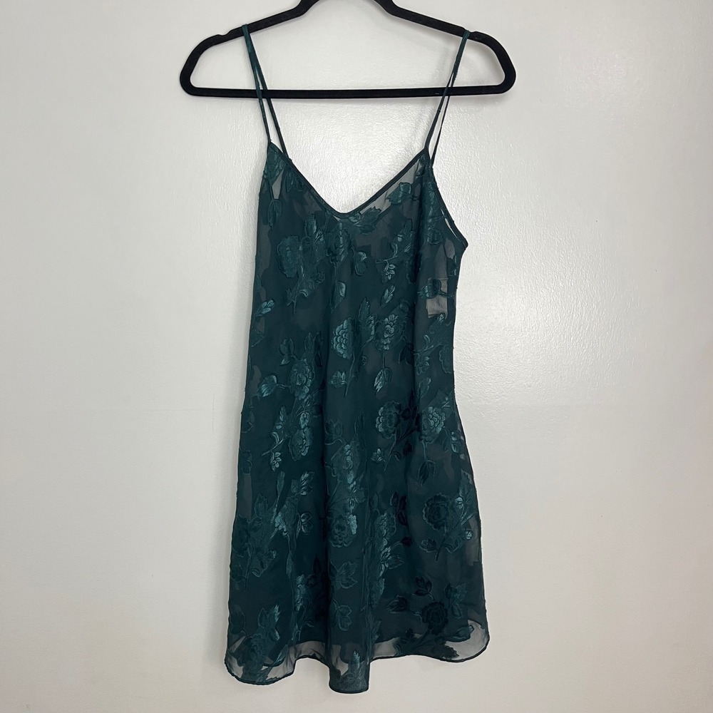 VTG California Dynasty Green Floral Sheer Slip Dress Fairycore Lingerie Medium - Picture 3 of 5